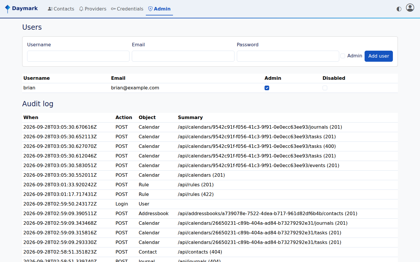 Admin and audit log
